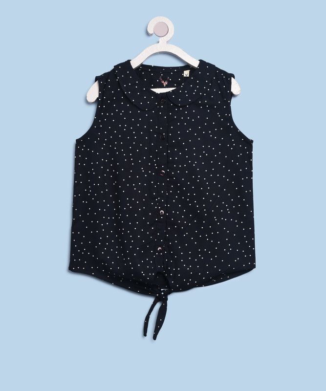 Girls Casual Cotton Blend Shirt Style Top  (Dark Blue, Pack of 1)