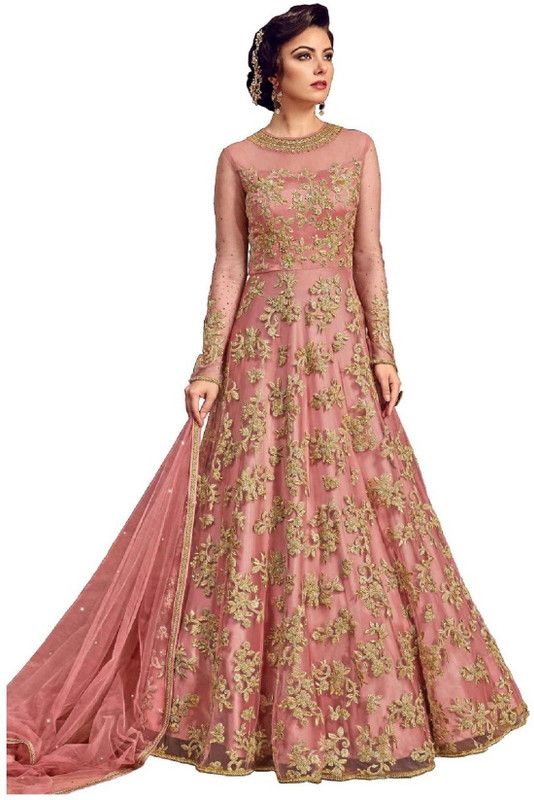 Semi Stitched Net/Lace Salwar and Dupatta Material Embroidered