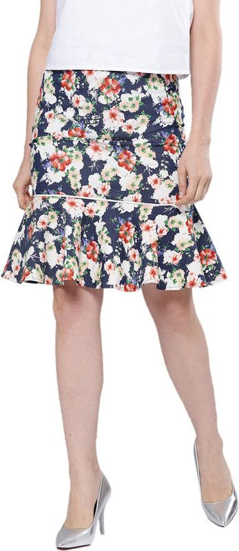 Women Printed Peplum Blue Skirt