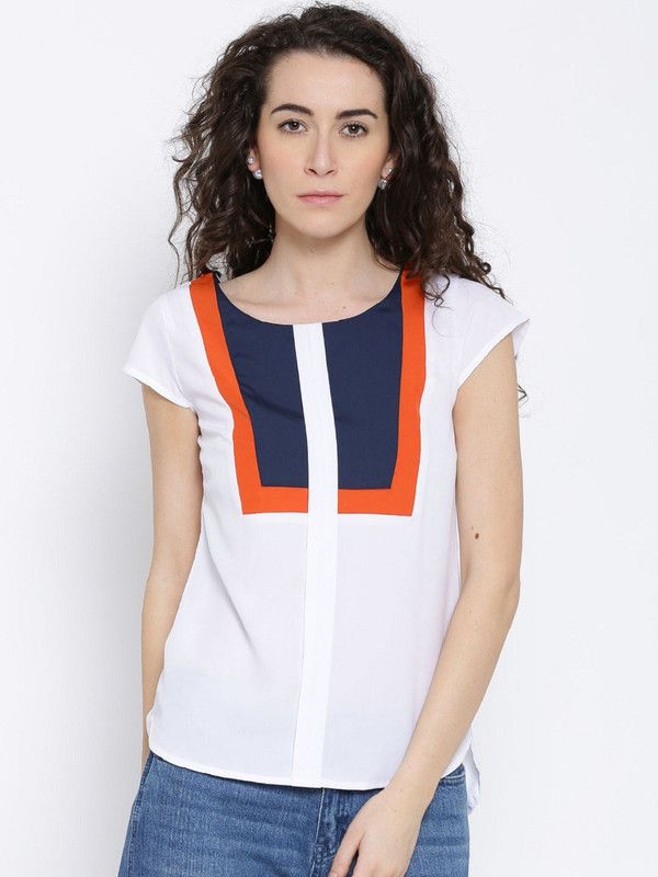 Casual Cap Sleeves Solid Women White, Blue, Orange Top