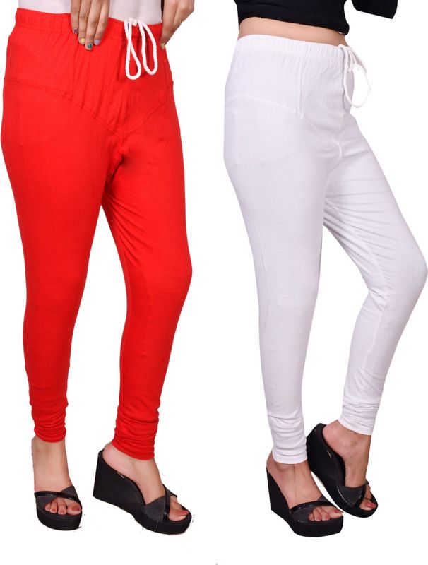 Home ACHIEVEMENT Churidar Ethnic Wear Legging  (Red, White, Solid)