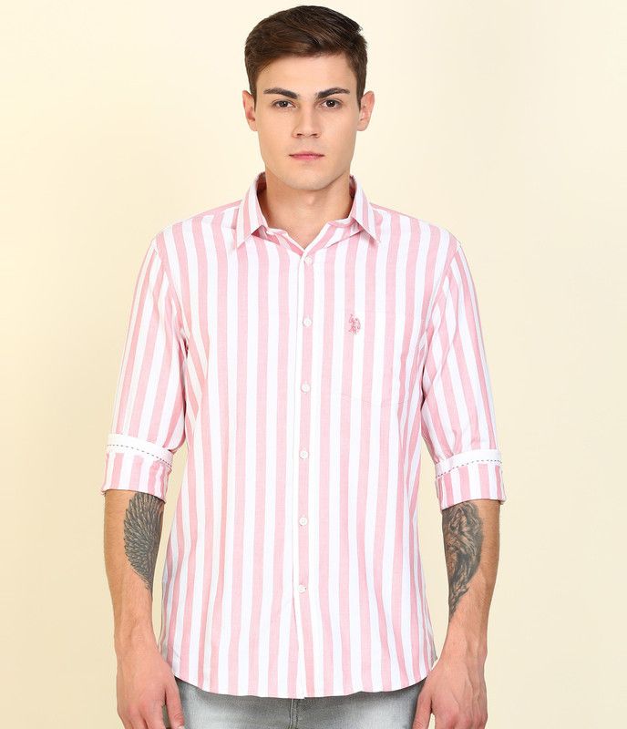 Men Tailored Fit Striped Slim Collar Casual Shirt