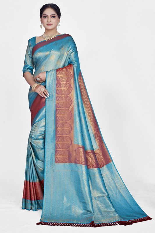 Woven Banarasi Nylon Saree  (Light Blue)