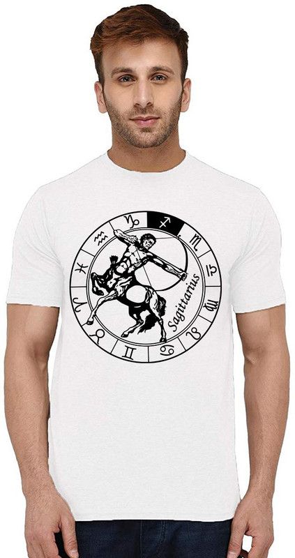 Sagittarius Men Printed Round Neck Pure Cotton White T-Shirt