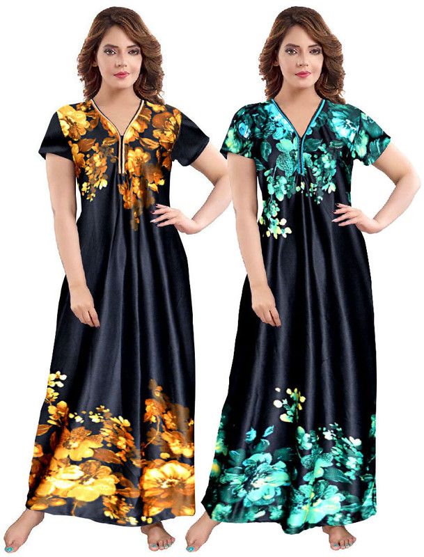 Pack of 2 Women Nighty  (Brown, Green)