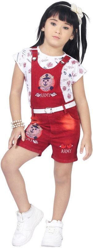 Dungaree For Girls Casual Embroidered Denim  (Multicolor, Pack of 1)