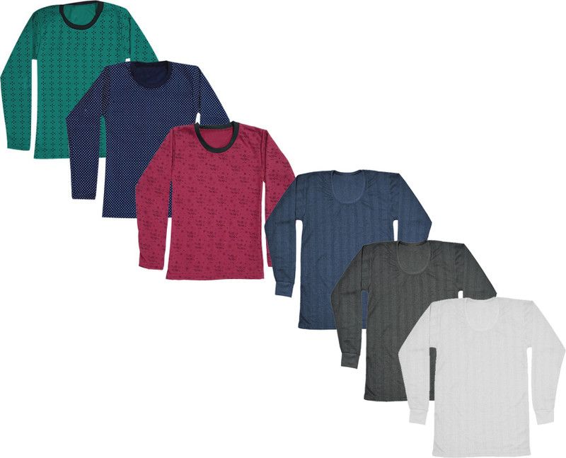 Girls Printed, Striped Wool Blend T Shirt  (Multicolor, Pack of 6)