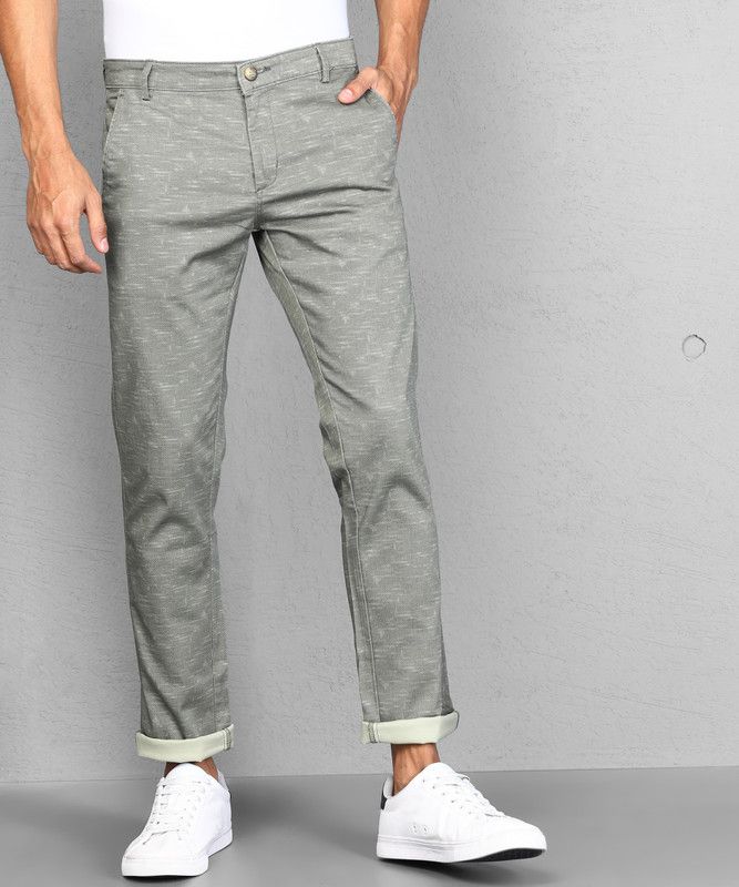 Slim Fit Men Cotton Blend Dark Green Cotton Blend Trousers