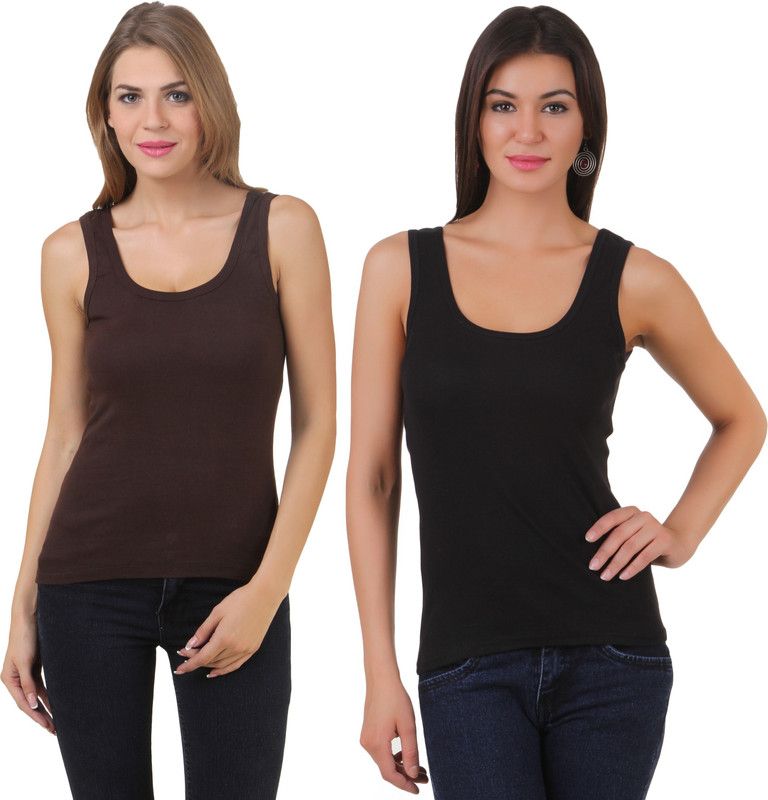 Women Brown, Black Tank Top/Vest