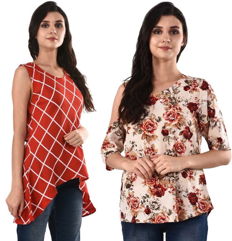 Pack of 2 Casual Sleeveless Self Design Women Multicolor Top