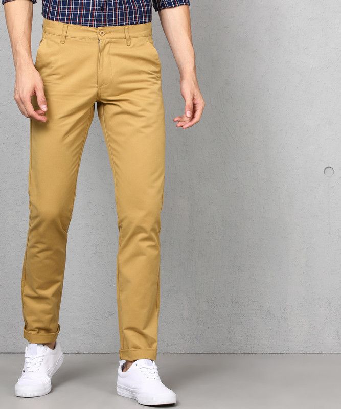 Regular Fit Men Pure Cotton Khaki Pure Cotton Trousers