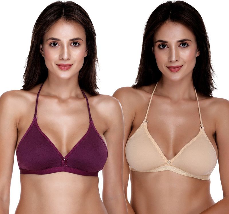 Pack of 2 Women T-Shirt Non Padded Bra  (Purple, Beige)