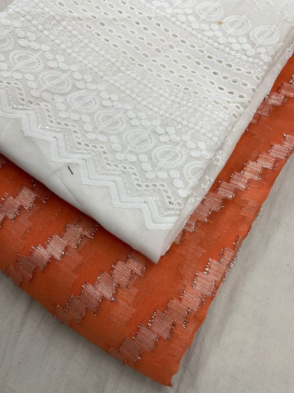 Daily Wear Art Silk Saree  (Orange, White)