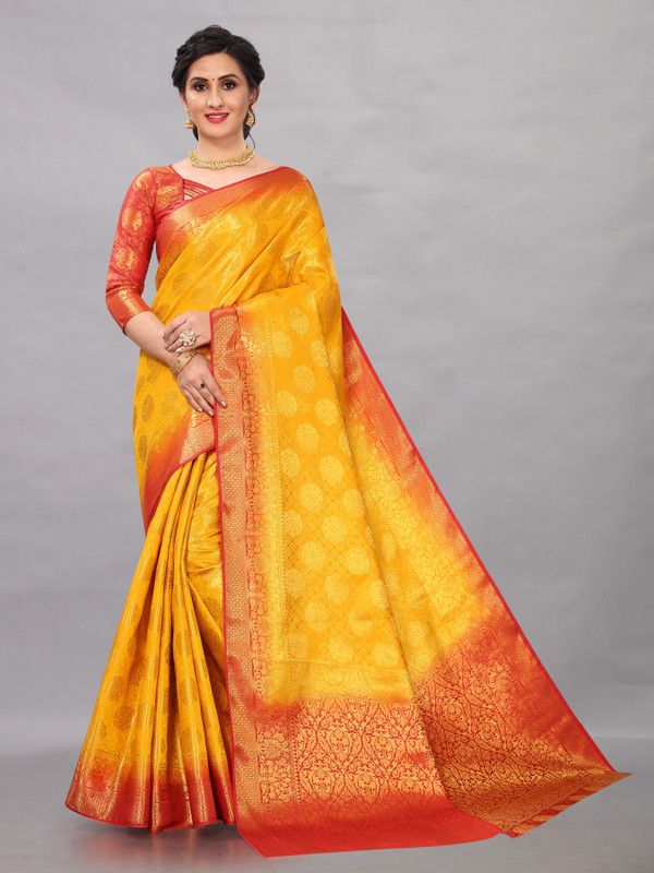 Woven Bollywood Nylon Saree  (Yellow)