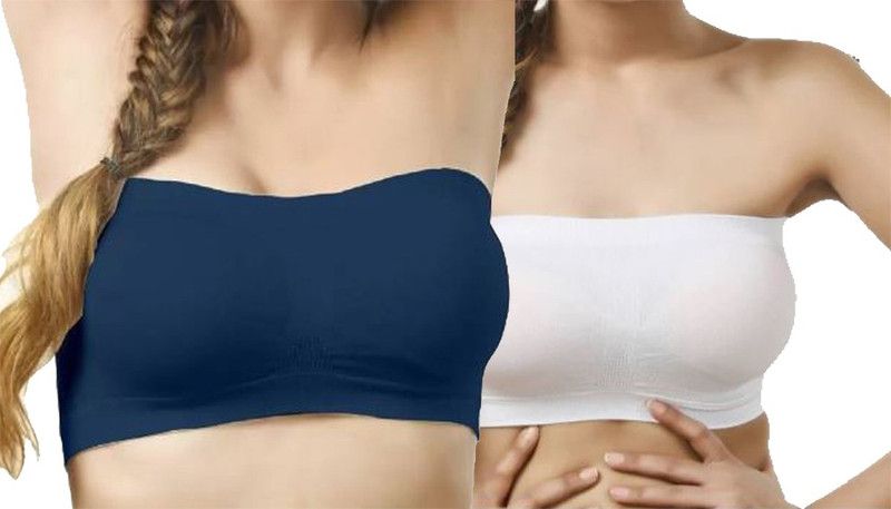 Pack of 2 Women Bandeau/Tube Non Padded Bra  (Blue, White)
