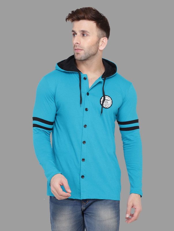 Faizaan Men Solid Hooded Neck Cotton Blend Light Green T-Shirt