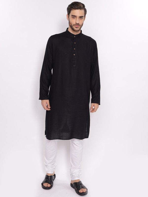 Men Solid Viscose Rayon Straight Kurta  (Black)