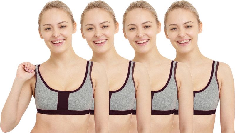 Pack of 4 Women Sports Non Padded Bra  (Black)