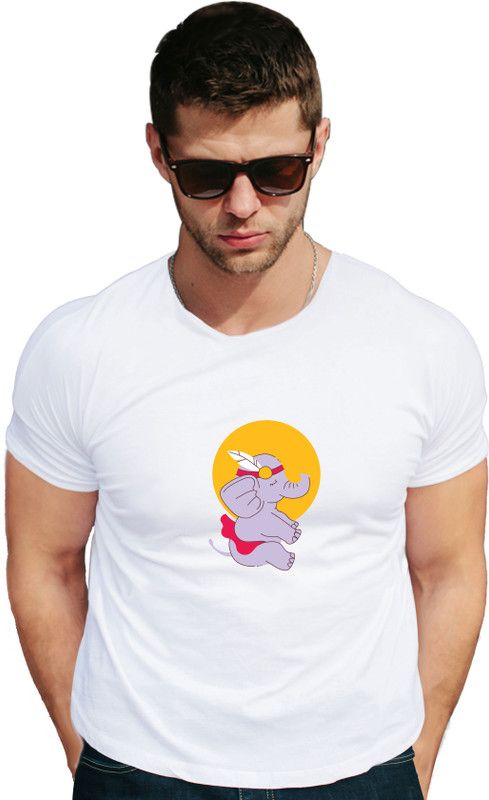 Angel elephant Men Graphic Print Round Neck Cotton Blend White T-Shirt