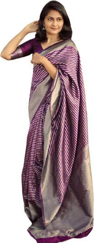 Striped Daily Wear Jacquard Saree  (Purple)
