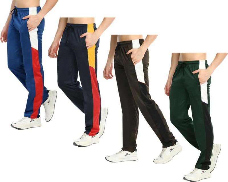 Pack of 4 Men Colorblock Green, Brown, Blue Track Pants