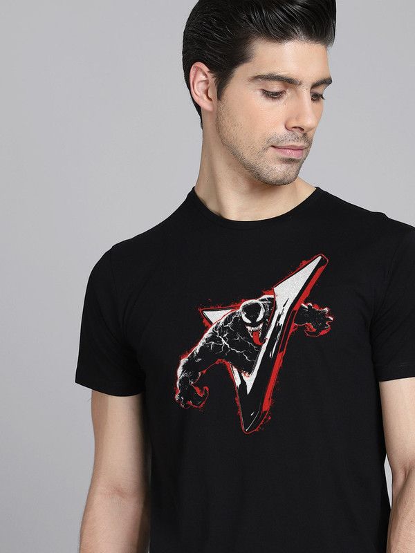 Venom Men Graphic Print Round Neck Pure Cotton Black T-Shirt