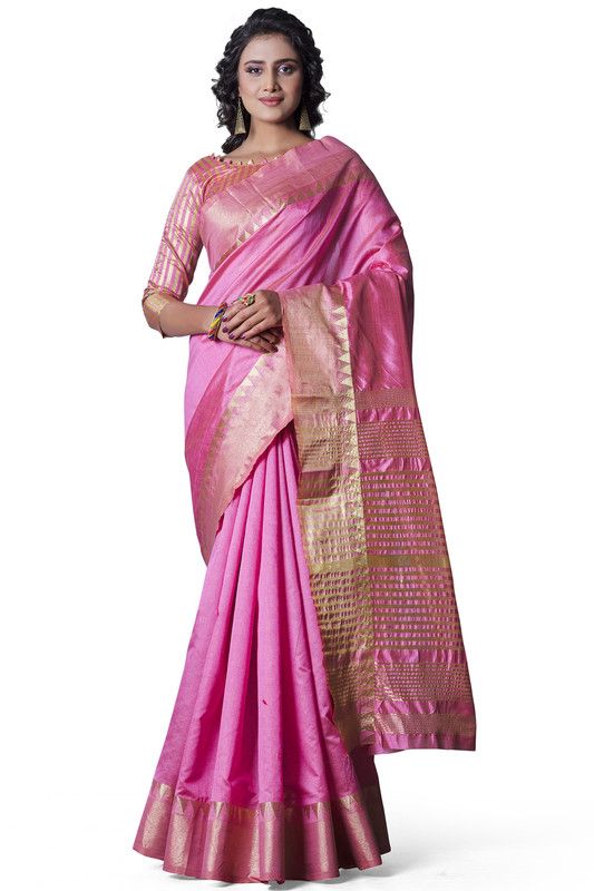 Woven Narayanpet Art Silk Saree  (Pink)