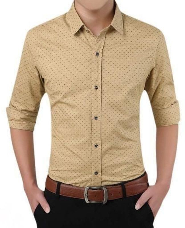 Men Polka Print Casual Beige Shirt