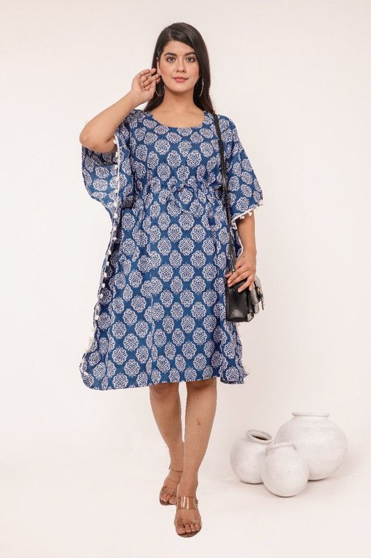 Floral Print Cotton Rayon Blend Women Kaftan