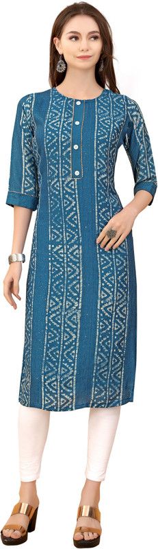 Women Printed Chanderi Straight Kurta  (Light Blue)