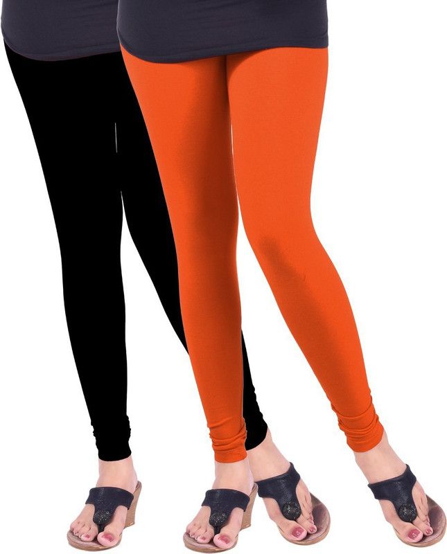 Lyra Churidar Ethnic Wear Legging  (Black, Orange, Solid)