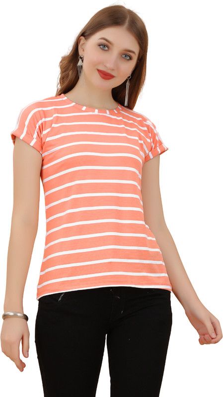 Striped Women Pink, White T-Shirt