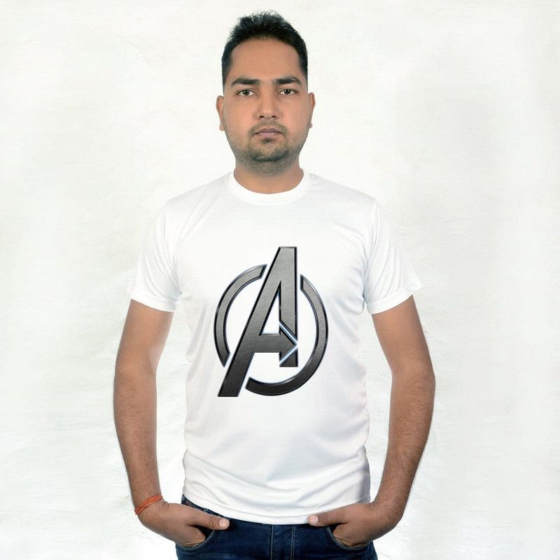 WHITE AVENGER Men Printed Round Neck Poly Cotton White T-Shirt