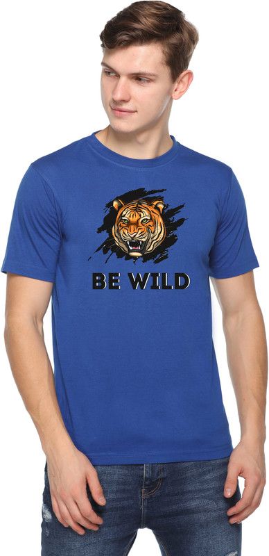 Tigers Club Men Printed Round Neck Pure Cotton Blue T-Shirt
