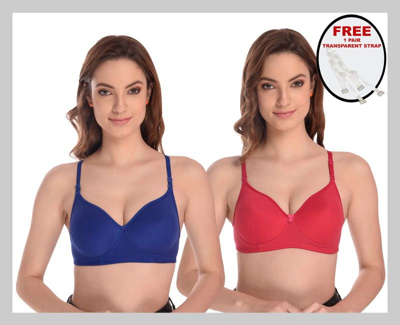 Women Full Coverage Lightly Padded Bra  (Blue, Pink)