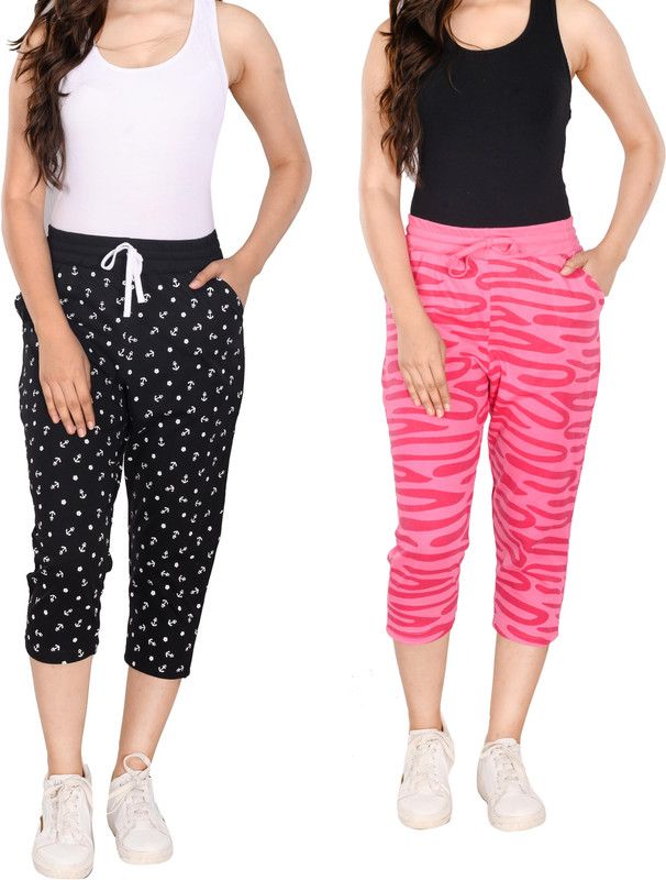 CAPRI PANTS Women Black, Pink Capri