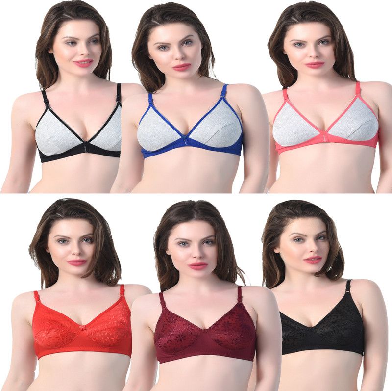 Pack of 6 Women Full Coverage Non Padded Bra  (Red, Maroon, Black, Grey)