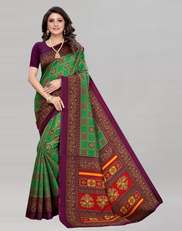 Self Design Kanjivaram Cotton Silk Saree  (Green, Purple)