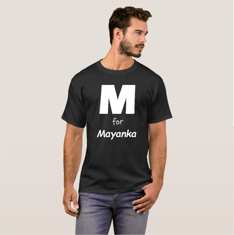 Mayanka Alphabet Name College Stylish Fashion V15 Men Printed Round Neck Cotton Blend Black T-Shirt