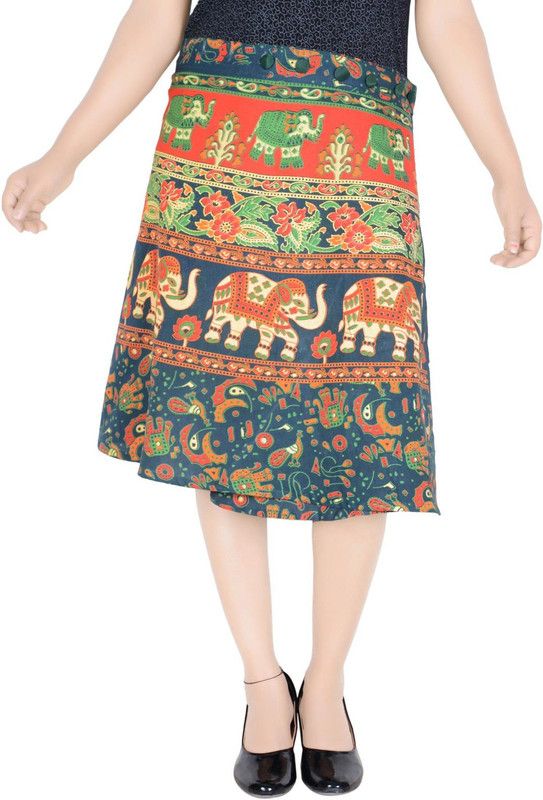 Women Printed Regular Green Skirt