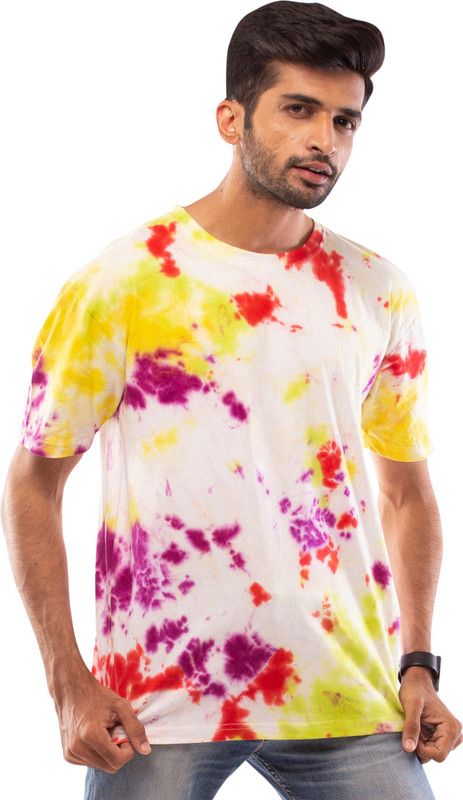 Men's Tie & Dye T-Shirt | Half Sleeve Round Neck Slim Fit Cotton | Sprayed Tshirts | Printed T-Shirts | Casual Smart Look | for Gym and Sports Wear Men Tie & Dye Round Neck Cotton Blend Multicolor T-Shirt