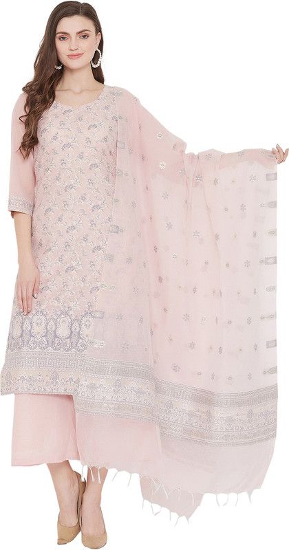 Unstitched Cotton Blend Kurta & Palazzo Material Self Design