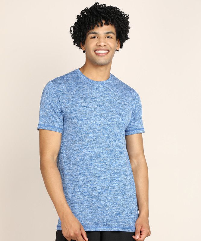 Active Tee 2 Men Self Design Round Neck Cotton Blend Blue T-Shirt