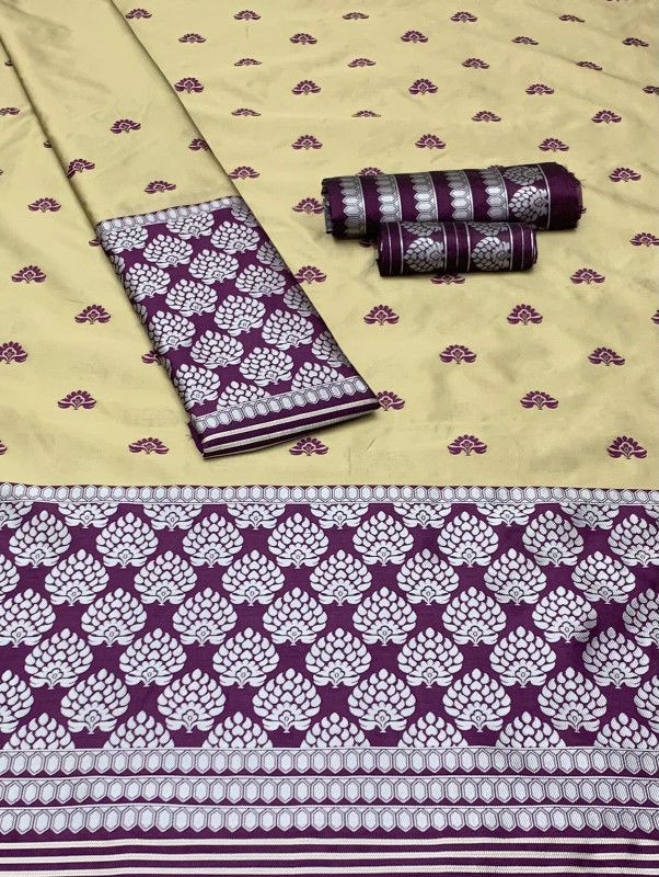 Woven Bollywood Cotton Silk Saree  (Magenta, Cream)