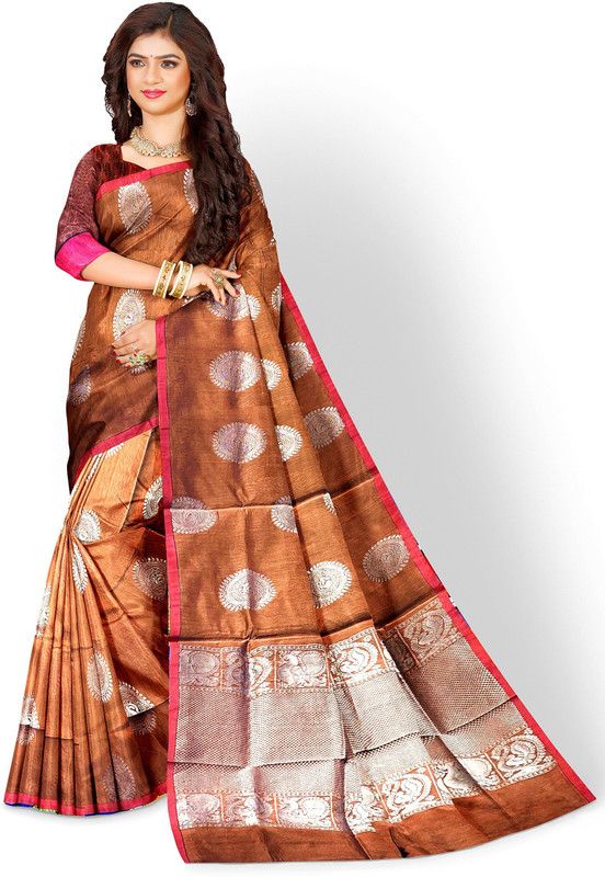 Embroidered Kanjivaram Cotton Silk Saree  (Orange)