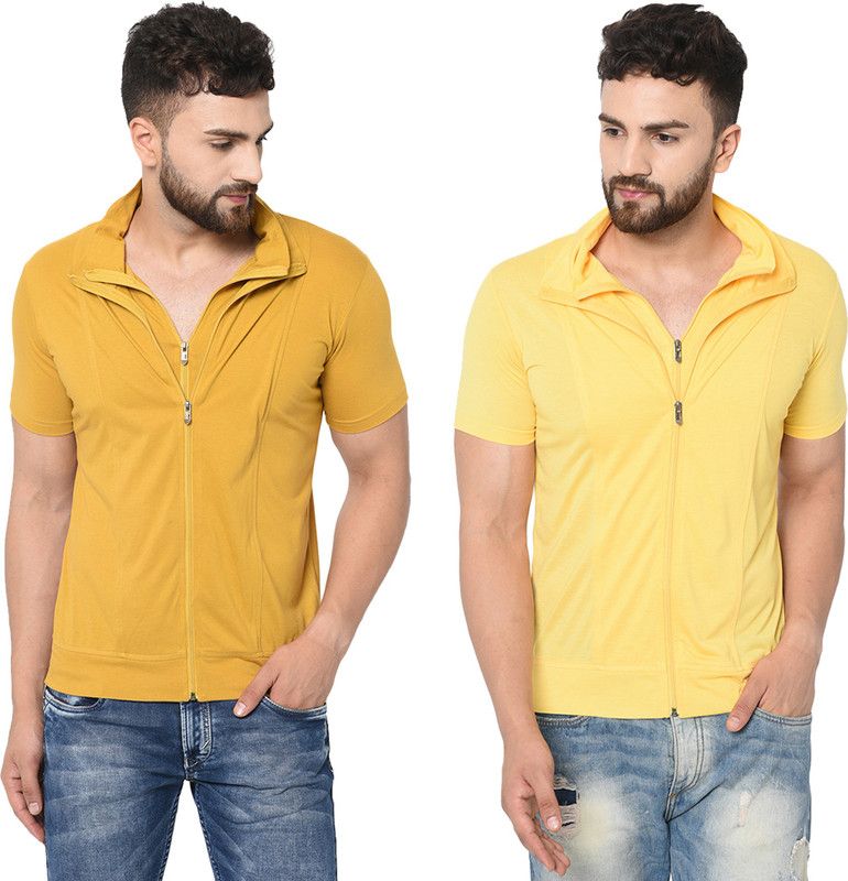 Solid Men Yellow, Yellow T-Shirt  (Pack of 2)