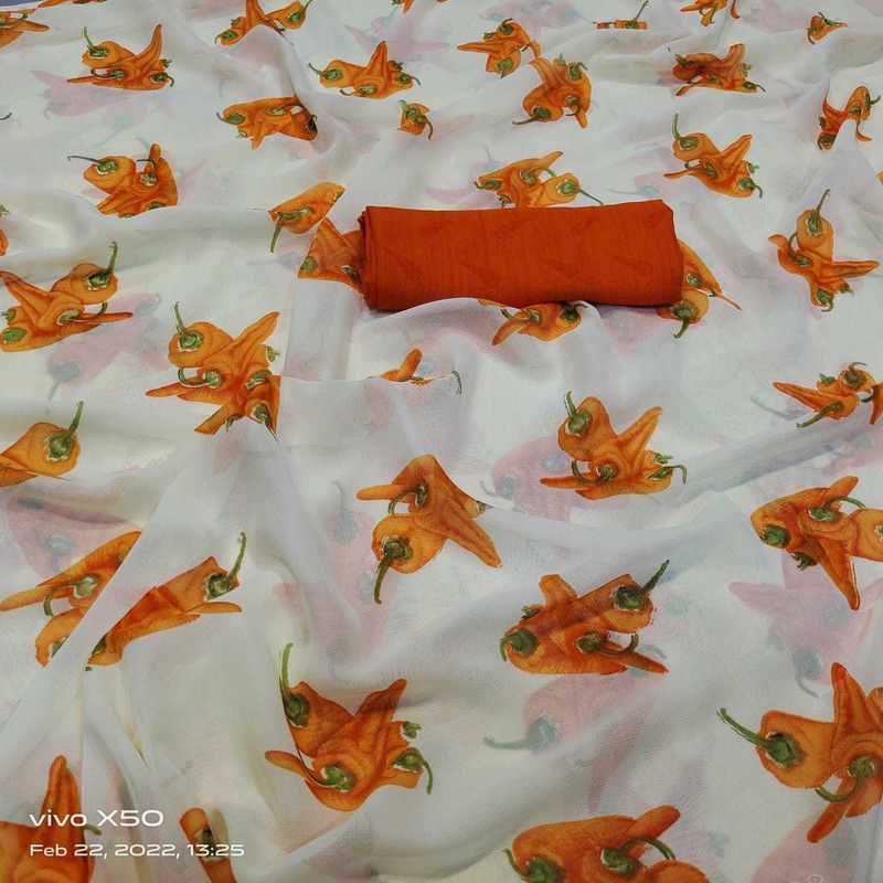 Daily Wear Georgette Saree  (Orange, White)