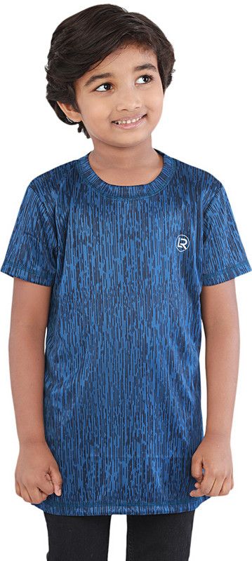 Boys Self Design Cotton Blend T Shirt  (Dark Blue, Pack of 1)