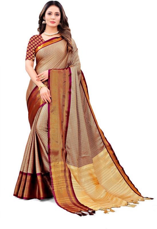 Woven Bollywood Cotton Silk Saree  (Beige)