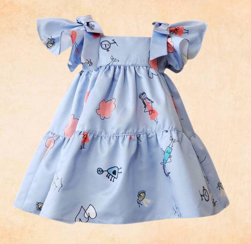 Barbie Girls Midi/Knee Length Casual Dress  (Blue, Short Sleeve)